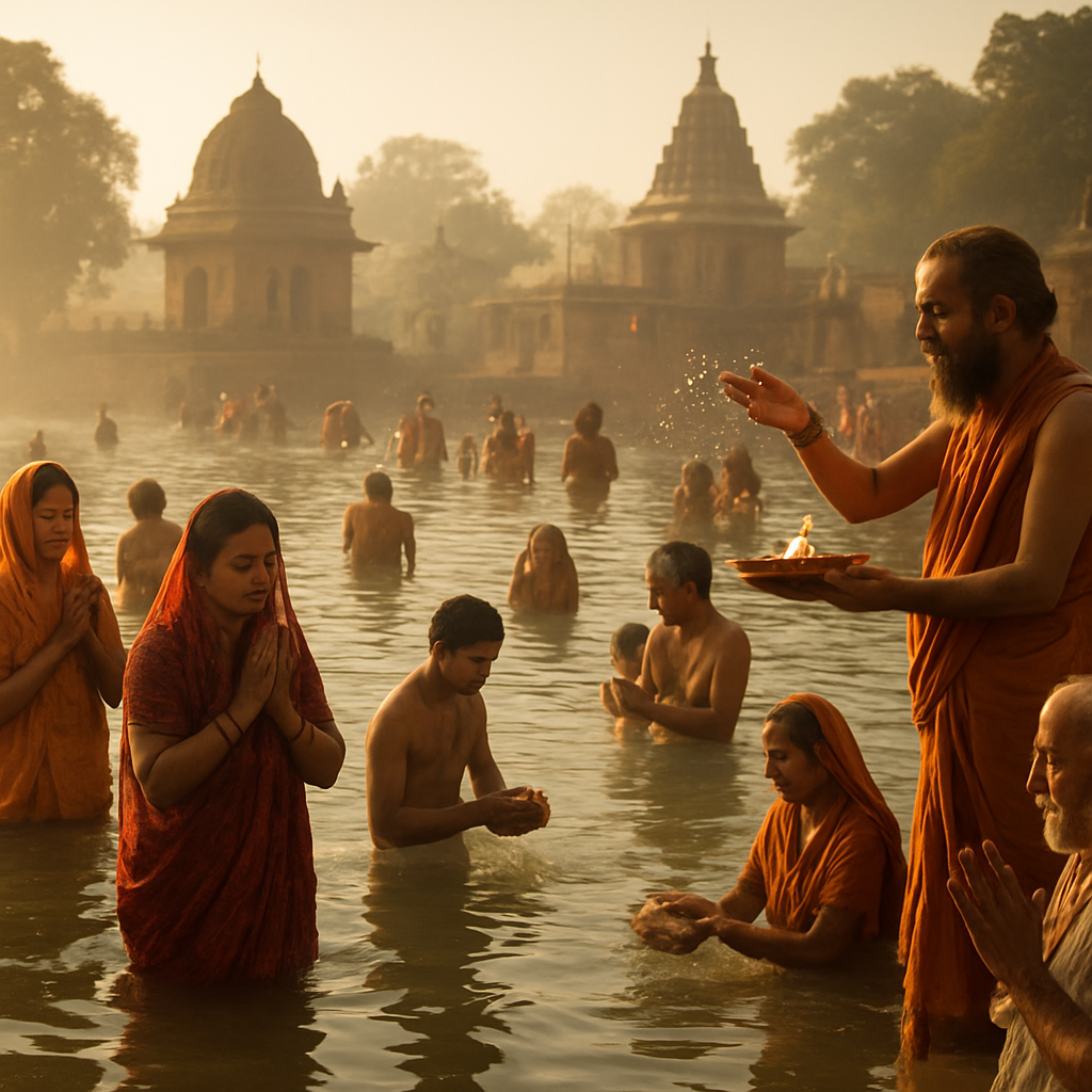 Devotees taking holy dip during Pushkaralu
